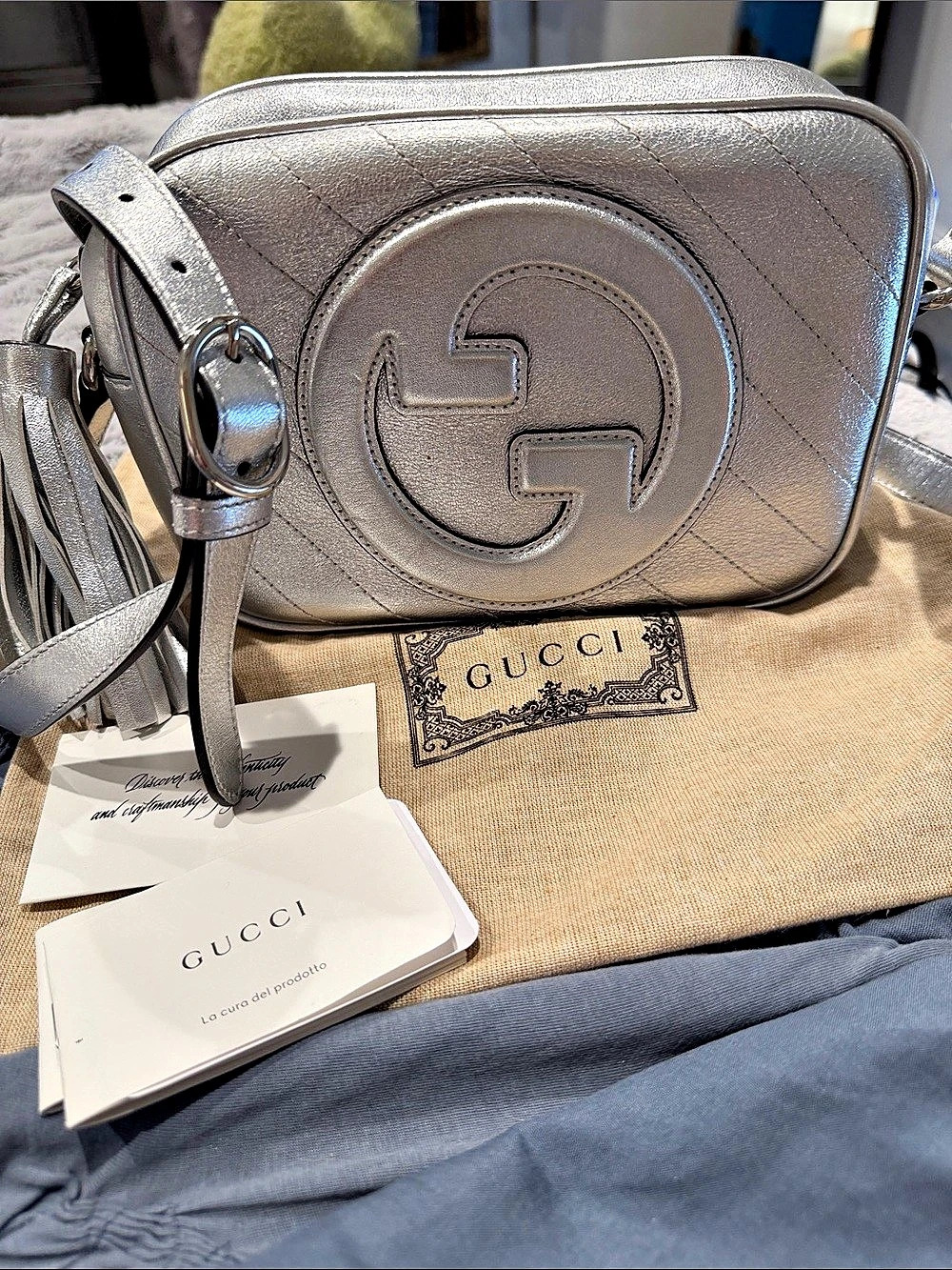 Gucci GG Marmont Small Matelassé Camera Bag Silver Crossbody